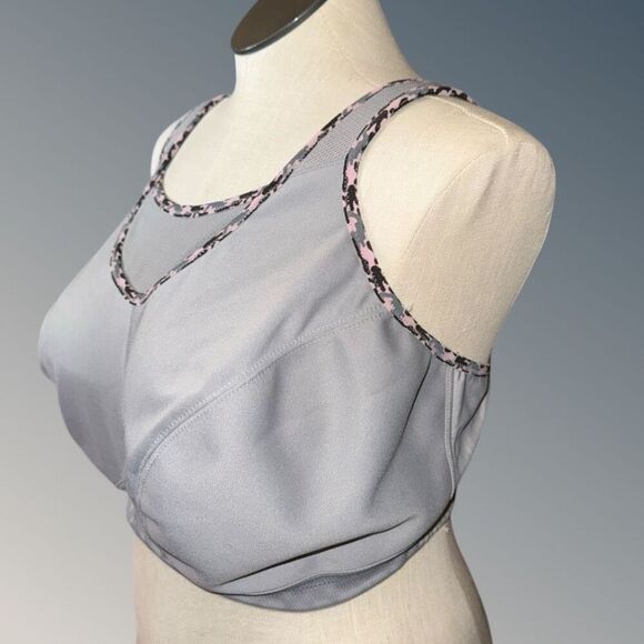 Glamorise Gray and Pink Sports Bra with Seamless Full-Coverage Design 46G - Picture 3 of 6